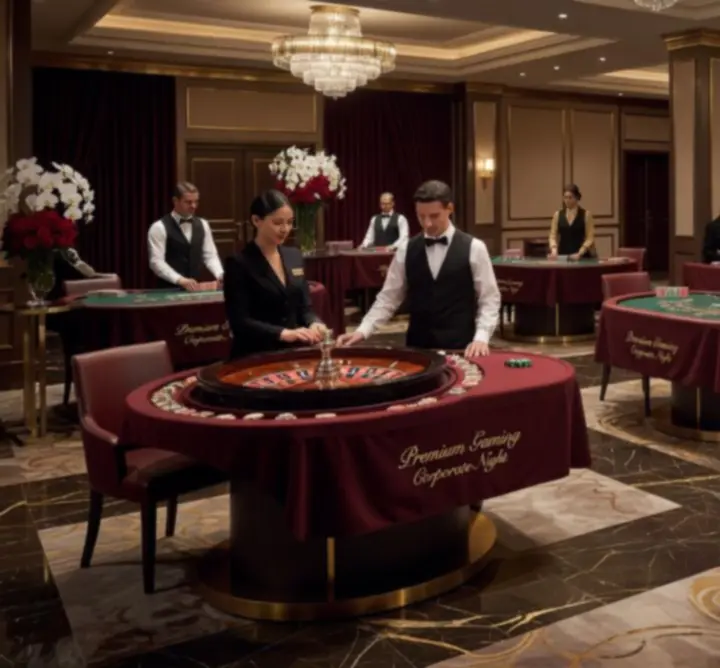Stoły do ruletki i blackjacka podczas eventu kasynowego