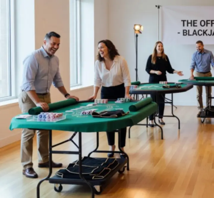 Mobilne stoły kasynowe przygotowane na wydarzenie firmowe